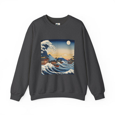 Sudadera sin capucha en color gris oscuro con diseño de la gran ola japonesa