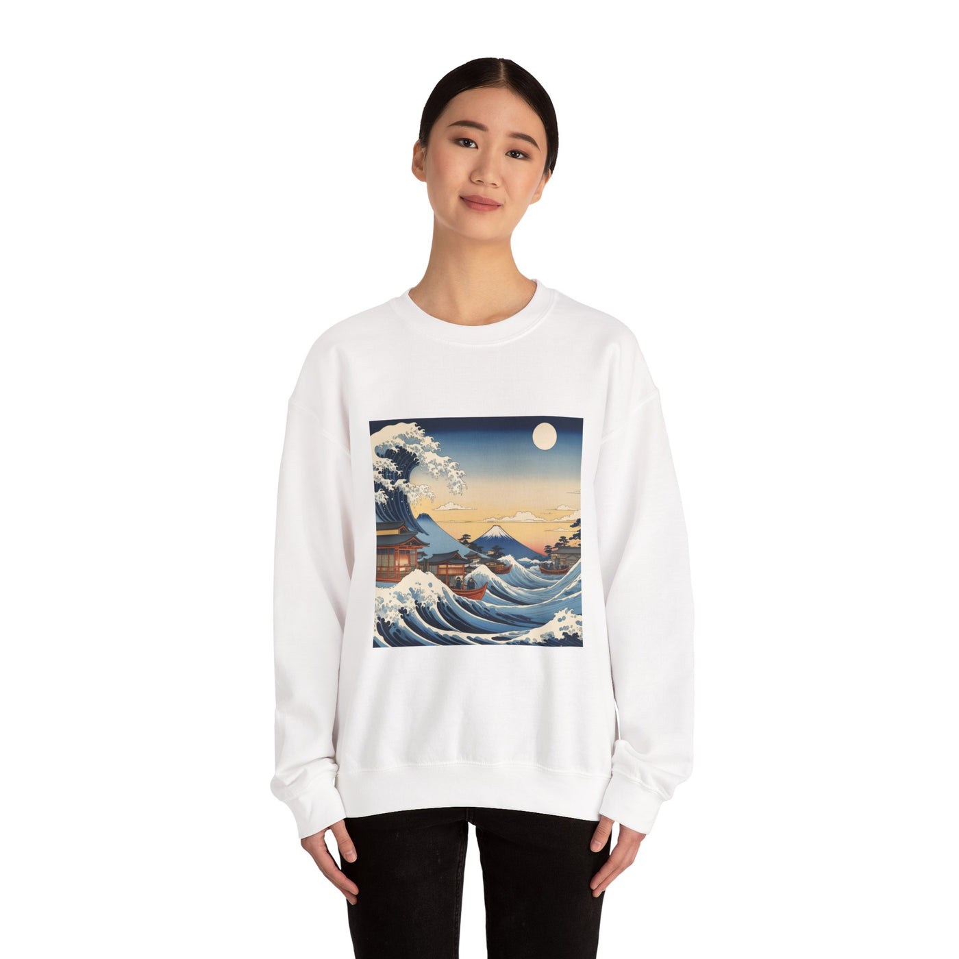 Great Wave Crewneck Sweatshirt - Hokusai Ukiyo-e Style