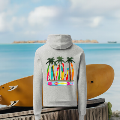 Champion Unisex Hoodie with Pop Art Surfboard Back Design