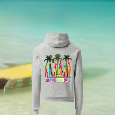 Champion Unisex Hoodie with Pop Art Surfboard Back Design