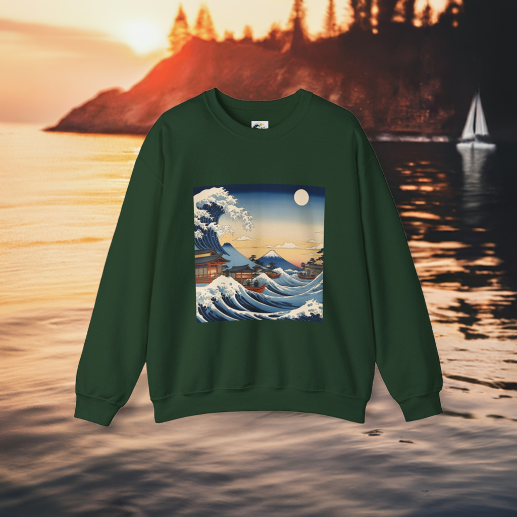 Great Wave Crewneck Sweatshirt - Hokusai Ukiyo-e Style