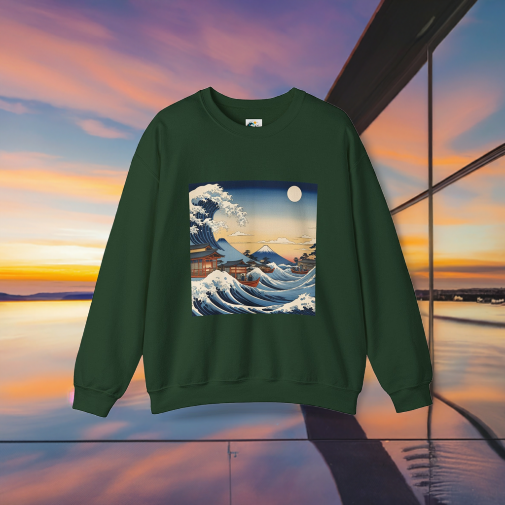 Great Wave Crewneck Sweatshirt - Hokusai Ukiyo-e Style